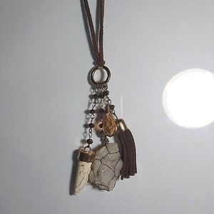 Long Tassel Crystal Geode Charm Necklace
